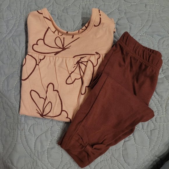 Carter's Baby Girls 2-Pc Bodysuit Set, Pink Shirt Purple Flowers & Pants w Bows - Picture 11 of 12